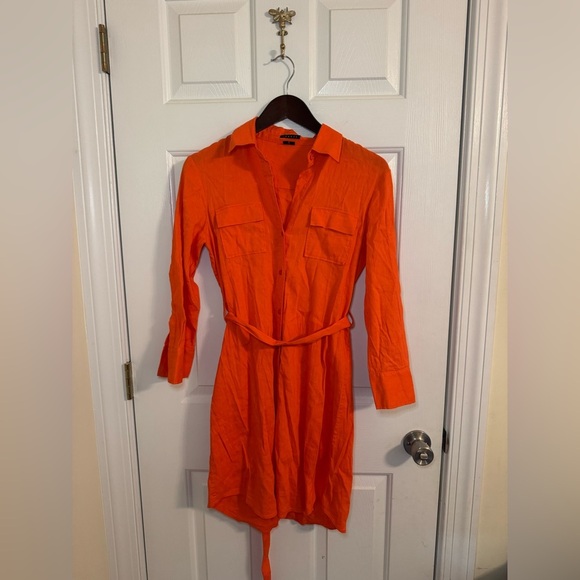 Theory Button-Up Dress Size 6 Orange Belted - Picture 1 of 5